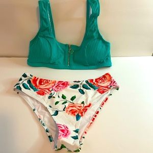 Two piece solid, floral bikini